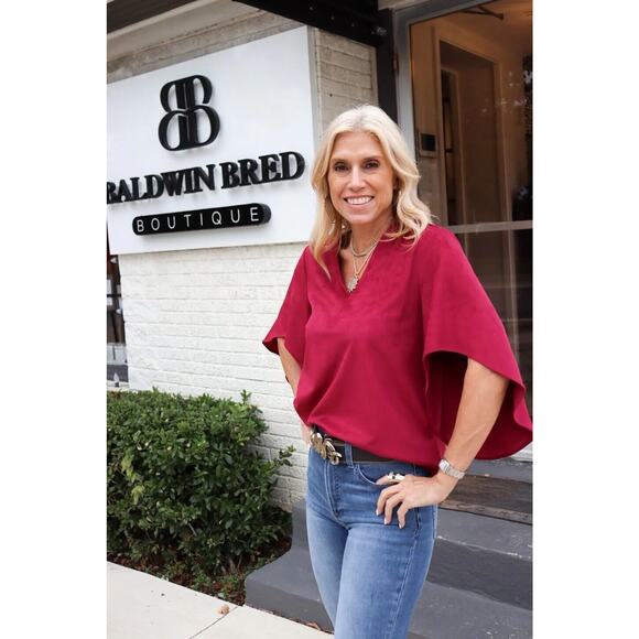 Anna Cate Nina Suede Blouse Beet Red V-Neck Party Office Boho NWT Womens XS - Picture 1 of 8